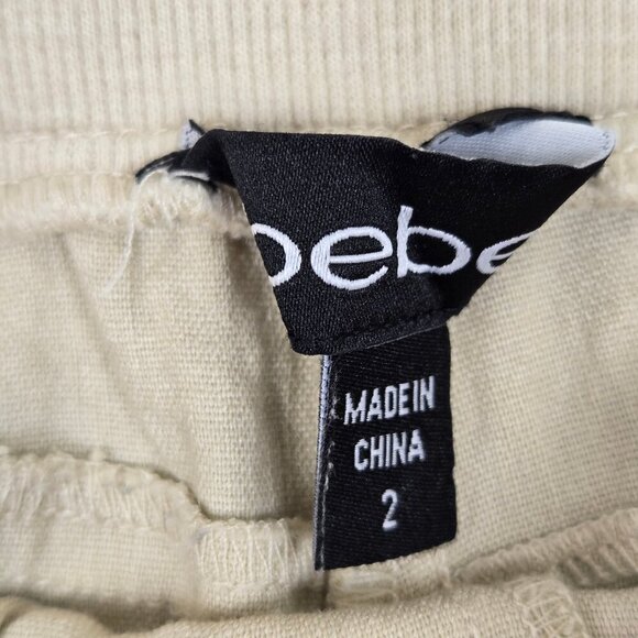 Bebe Sz 2 Cream Linen Blend Pull On Casual Cargo Pants Drawstring Waist Pockets - Picture 8 of 14